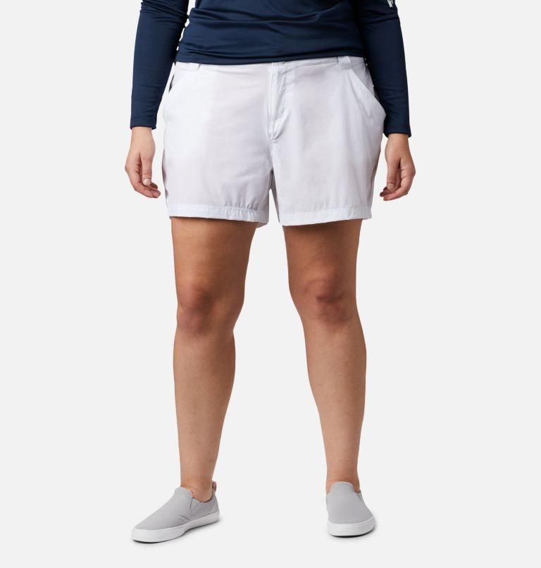 Women\'s Columbia PFG Coral Point III Shorts White | Plus Size CA-K4L83